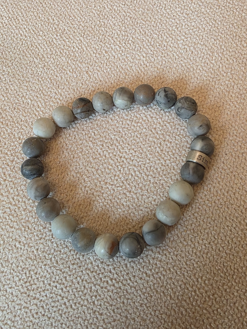 Simon Natural Stone Beaded Stretch Bracelet Gray Neutral Unisex